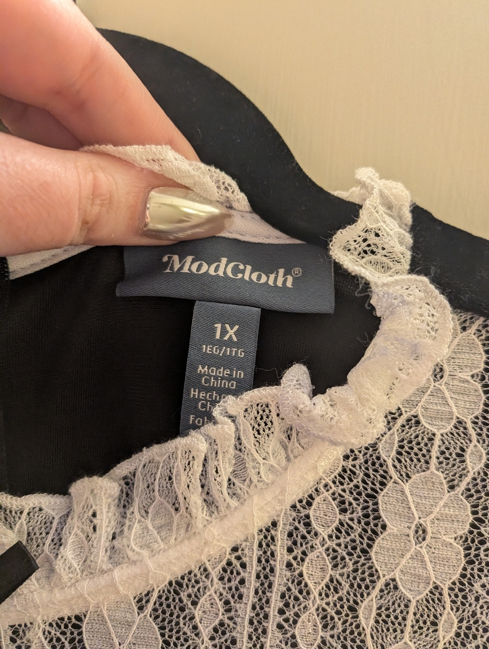 Modcloth Gothic Black Velvet Dress with White Lace 1X - Picture 3 of 5